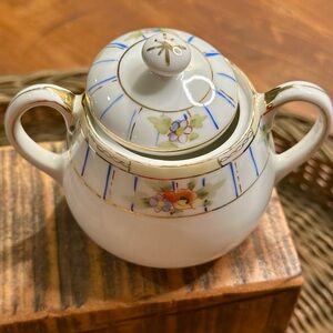 Vintage Rising Sun Nippon Floral Porcelain Small Sugar Bowl with Gold Accents